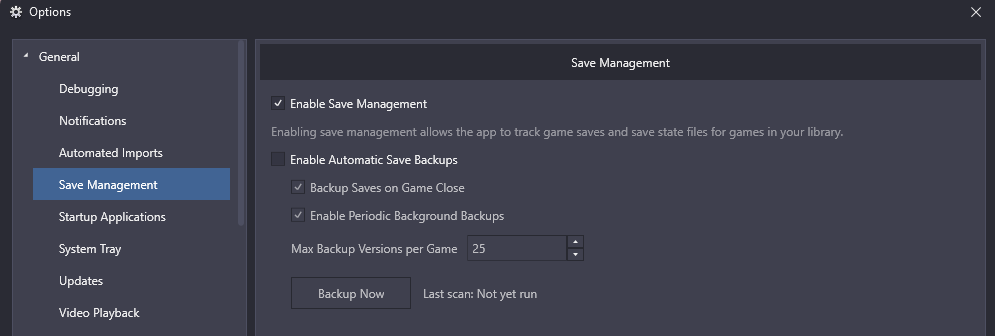 Save Management new UI with backup options